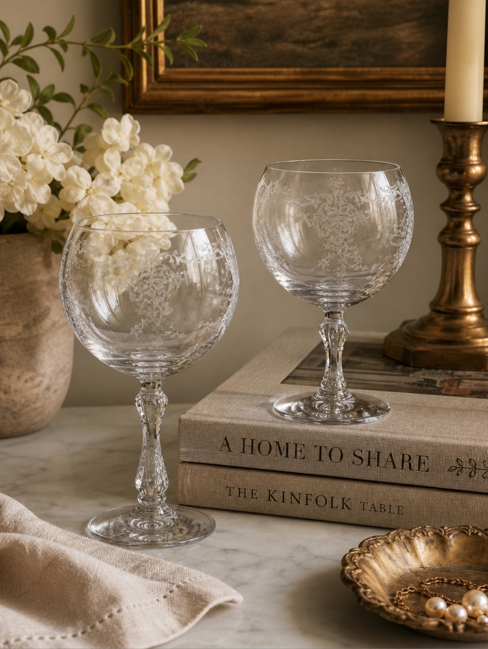 Set Of 2 Fostoria Navarre Clear Magnum Wine Goblets